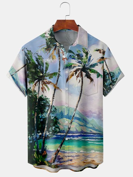 

Men's Coconut Tree Print Casual Breathable Hawaiian Short Sleeve Shirt, As picture, Short Sleeve Shirts