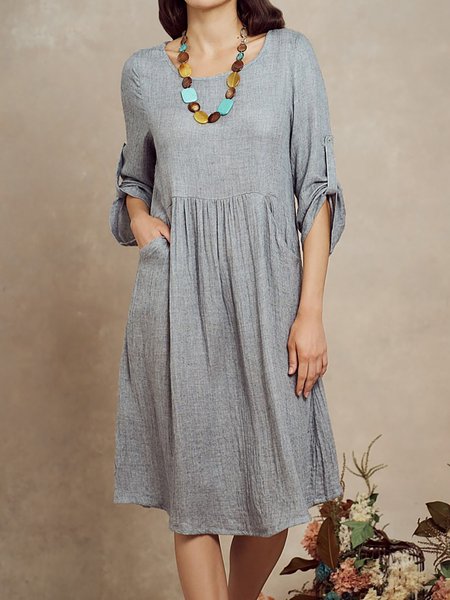 

Regular Fit Plain Crew Neck Dresses, Gray, Dresses