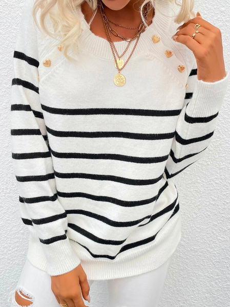 

Casual Crew Neck Striped Regular Fit Sweater, White, Sweaters