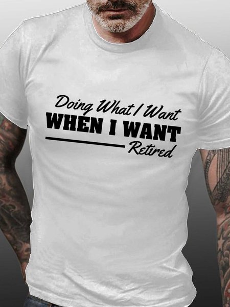 

Men Retired Letters Cotton T-Shirt, White, T-shirts