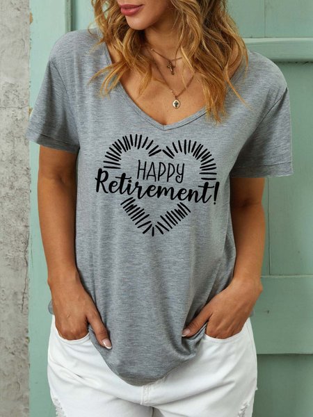 

Women Happy Retirement Text Letters Cotton-Blend T-Shirt, Gray, T-shirts