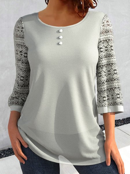 

Casual Plain Crew Neck Lace Tops, Gray, Shirts & Blouses