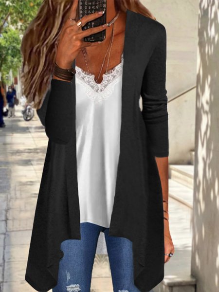 

Simple V Neck Loose Two-Piece Set, Black, Suit Set