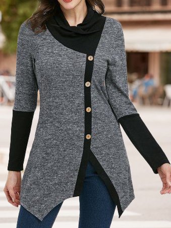 

Regular Fit Color Block Tops, Gray, Shirts & Blouses