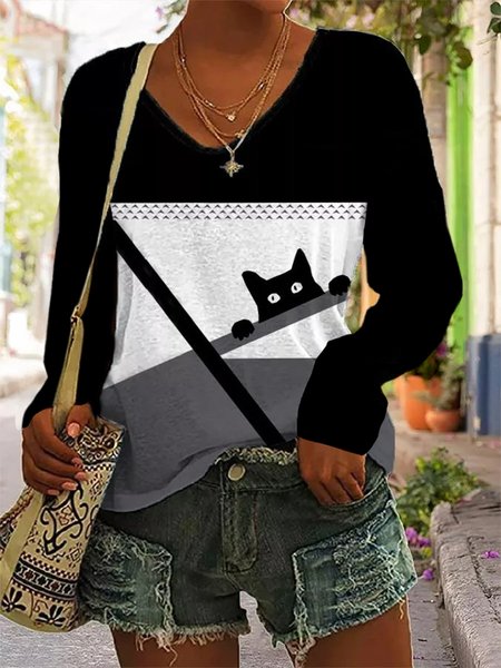 

Casual Color Block Animal T-Shirt, Black, T-Shirts