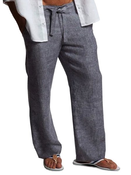 

Cotton and Linen Plain Hawaiian Casual Trousers, Gray, Men's pants