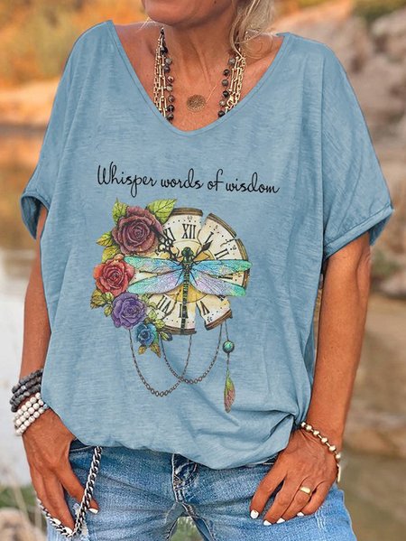 Oversized Whisper Words Of Wisdom Print Dragonfly And Flowers Graphic Tees