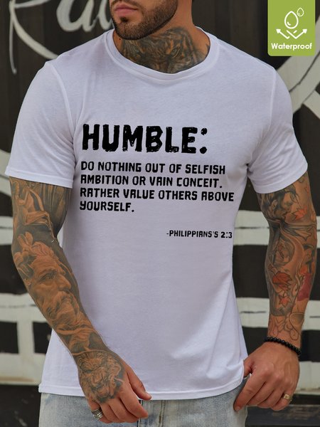 

Humble Bible Quotes Waterproof Oilproof And Stainproof Fabric Men's T-Shirt, White, T-shirts