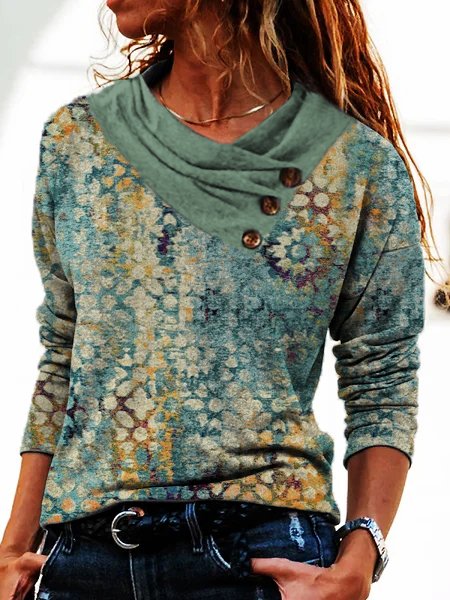 

Loose Ethnic Off Shoulder Sleeve Asymmetrical Top, Multicolor, Tops