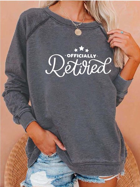 

Women Retired Crew Neck Casual Text Letters Sweatshirt, Gray, Hoodies&Sweatshirts