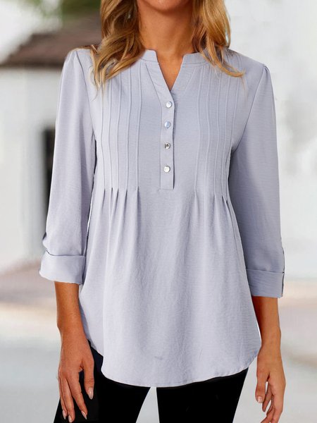 

Half Open Collar Simple Plain Top, Gray, Shirts & Blouses