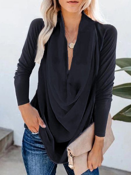 

Long Sleeve Daily Loosen Plain Urban Top, Black, Blouses and Shirts