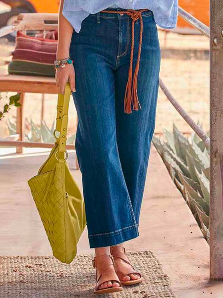 

Plain Denim Loose Jeans, Blue, Jeans