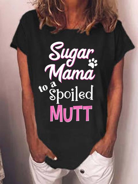 

Women Dog Animal Mama Letters Loose Dog T-Shirt, Black, T-shirts