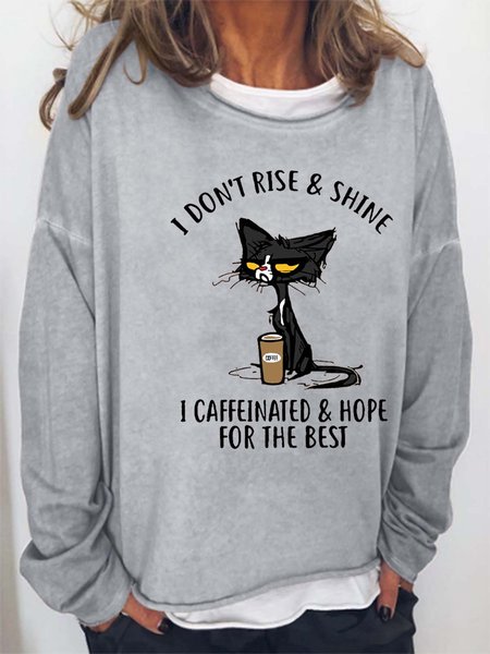 

Women Cat Coffee Letters Crew Neck Sweatshirt, Light gray, Hoodies&Sweatshirts