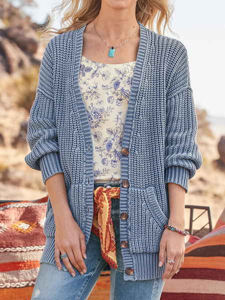 

Casual Loose Sweater Coat, Blue, Cardigans