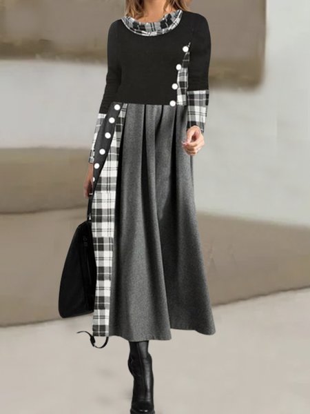 

Casual Loose Crew Neck Plaid Prom Dress, Multicolor, Dresses