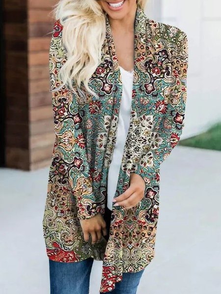 

Ethnic V Neck Casual Loose Other Coat, Multicolor, Cardigans