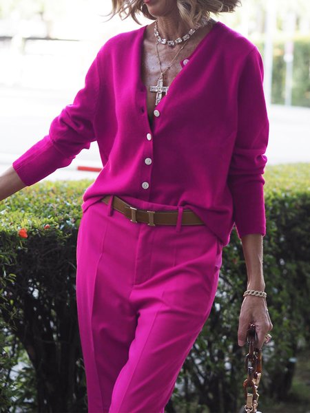 

Simple Crew Neck Long Sleeve Sweater, Rose red, Sweaters