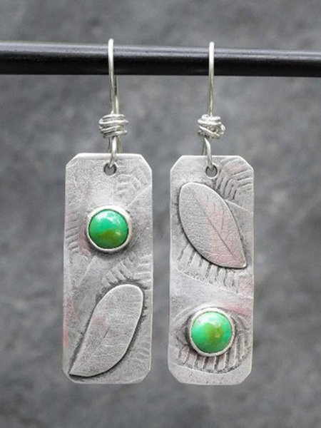 

Vintage Square Engraved Leaf Distressed Earrings, As picture, Earrings