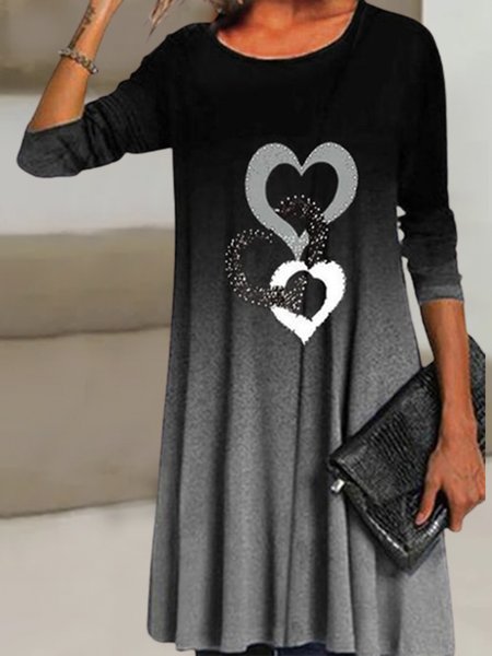 

Loose Heart/Cordate Crew Neck Dresses, Multicolor, Mini Dresses