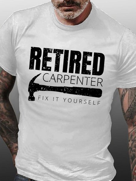 

Men Retired Carpenter Letters Cotton T-Shirt, White, T-shirts