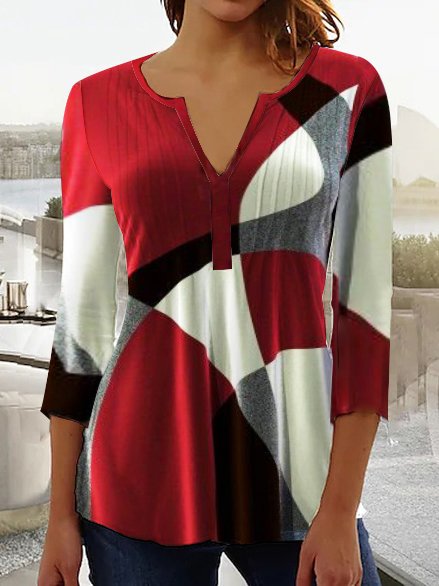 

Casual Loose Geometric Pattern Knitted Top, Red, Shirts & Blouses