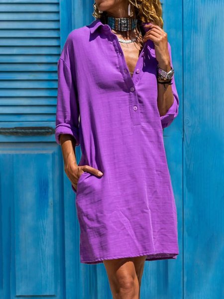 

Plain Casual Shirt Collar Dresses, Purple, Dresses