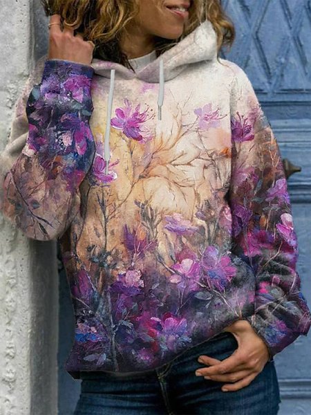 

Casual Hoodie Floral Sweatshirt, Multicolor, Sweatshirts & Hoodies