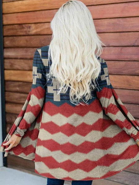 

Geometric Regular Fit Casual Other Coat, Red, Cardigans