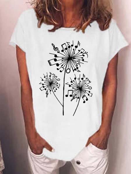 

Women Funny Music Dandelion Loose T-Shirt, White, T-shirts