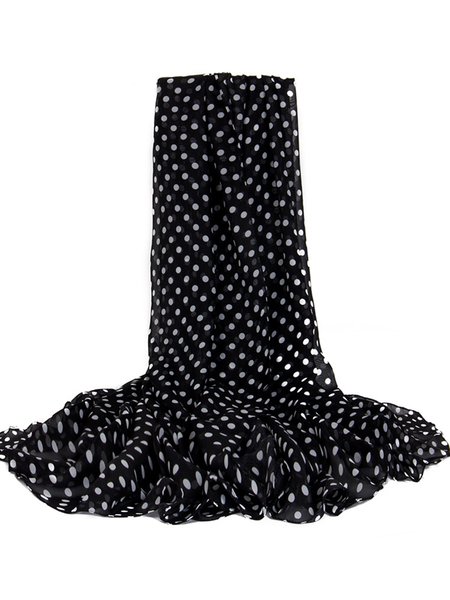 

Boho Polka Dot Long Silk Scarf Beach Vacation Scarf, Black, Women Scarves & Shawls