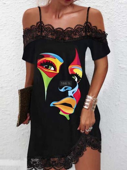 

Spaghetti Abstract Lace Dresses, Black, Dresses