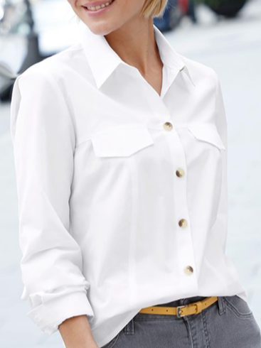 

Plain Simple Autumn Polyester Micro-Elasticity Loose Long sleeve Regular Shirt Collar Blouse for Women, White, Blouses & Shirts