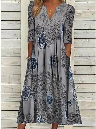 Cotton Blend Loose Ethnic Dress