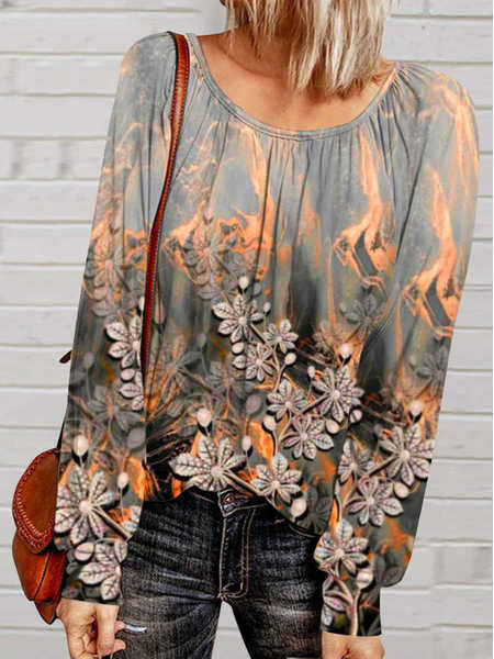 

Crew Neck Floral Casual Tops, Multicolor, Shirts & Blouses