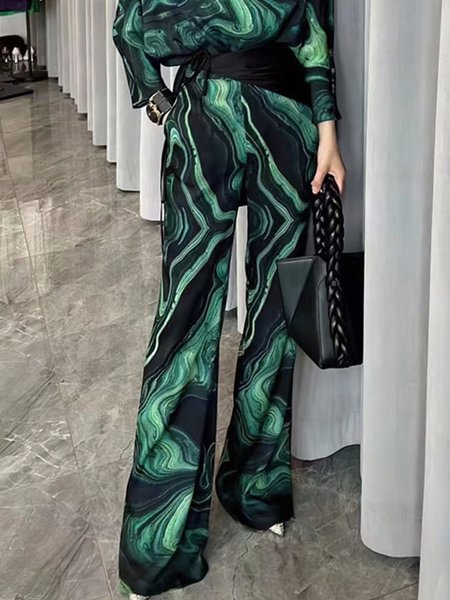

Green Long Daily Regular Fit Fashion Pants, Wide Leg Pants
