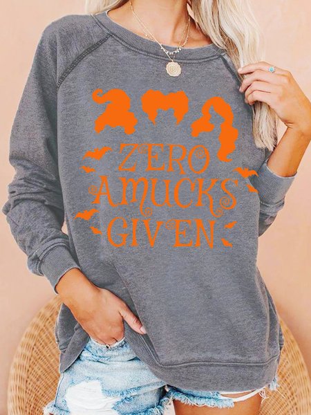 

Womens Zero Amucks Given Halloween Party Hocus Pocus Casual Sweatshirt, Gray, Hoodies&Sweatshirts