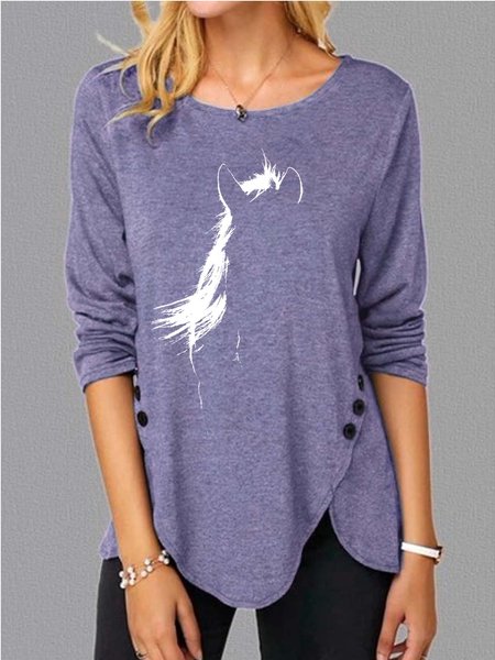 

Women Light Casual Cotton Tops, Purple, Long sleeves