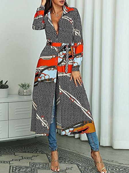 

Shirt Collar Vacation Striped Midi Dress, Black, Midi Dresses