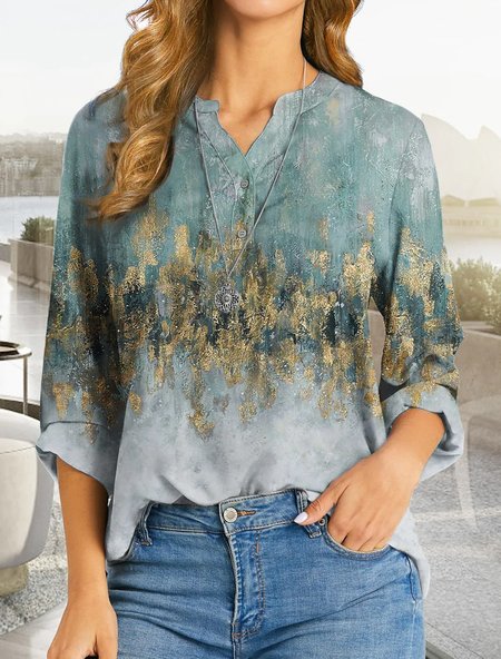 

Casual Stand Collar Abstract Tops, Multicolor, Shirts & Blouses