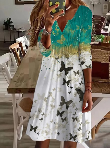 

V Neck Casual Butterfly Dresses, Multicolor, Dresses