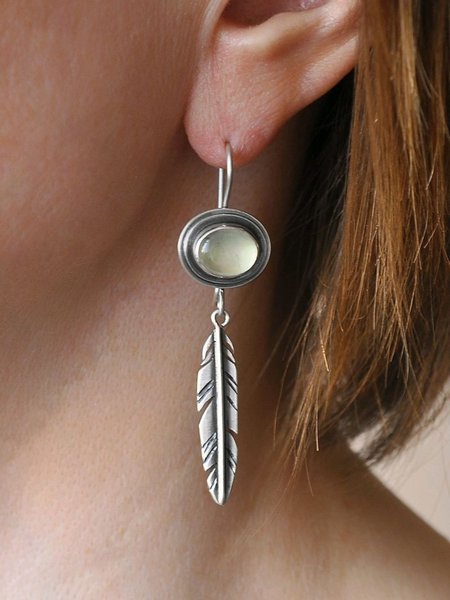 

Boho Vintage Crystal Feather Earrings, Silver, Earrings