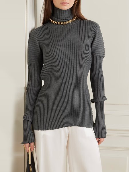 

Turtleneck Regular Fit Simple Long Sleeve Sweater, Gray, Sweaters