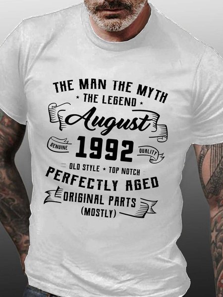 

Men Perfectly Aged August Letters Crew Neck T-Shirt, White, T-shirts