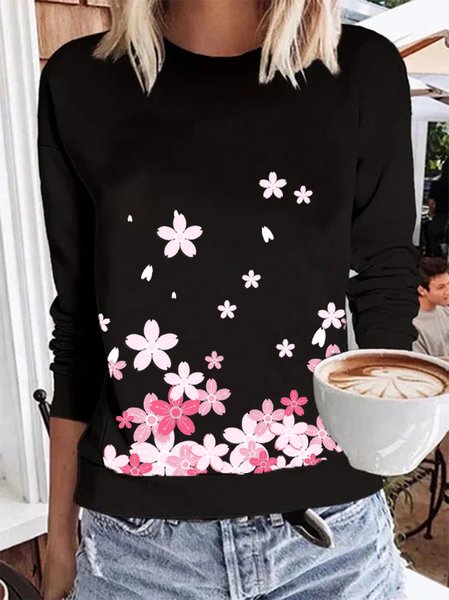 

Floral Cotton-Blend Casual Regular Fit Sweatshirts, Black, Sweatshirts & Hoodies