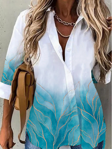 

Ombre Casual Shirt Collar Blouse, Blue, Shirts & Blouses