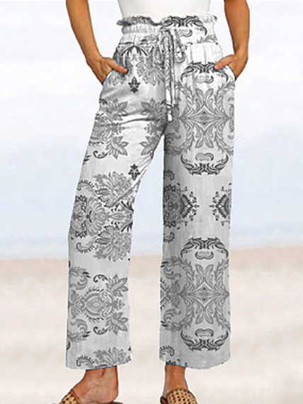 

Casual Floral Casual Pants, Gray, Pants