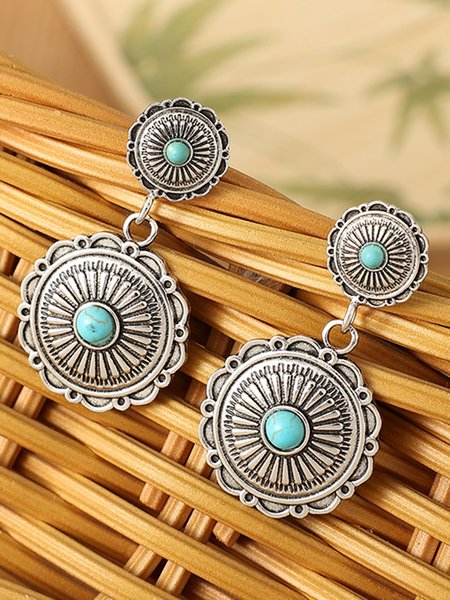 

Ethnic Vintage Turquoise Pumpkin Flower Earrings, As picture, Earrings