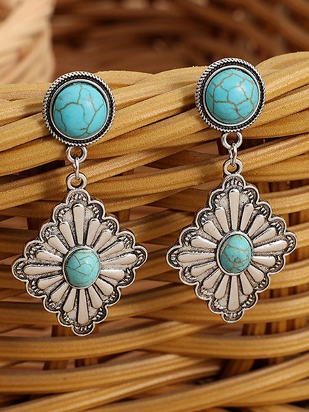 

Ethnic Vintage Turquoise Diamond Earrings, Silver, Earrings
